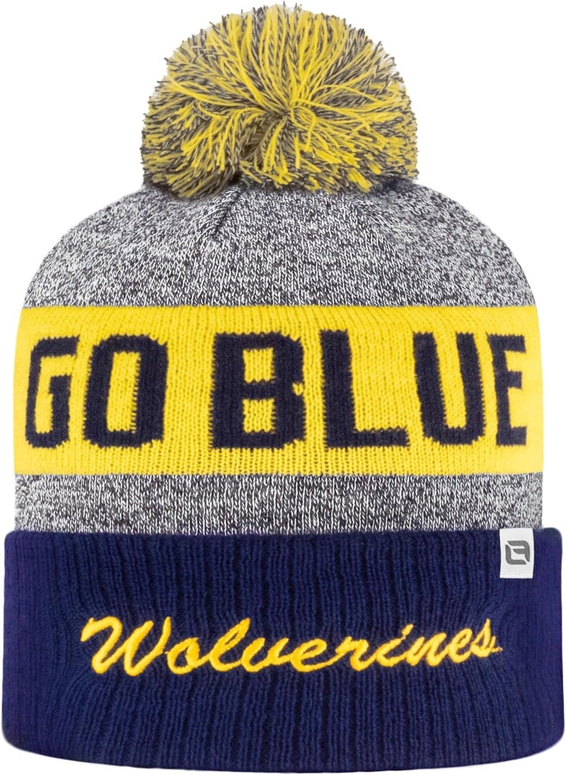 LogoFit NCAA Team Color-Embroidered Logo -Cuffed Knit Skully Beanie Pom Hat-OSFM - Image 2